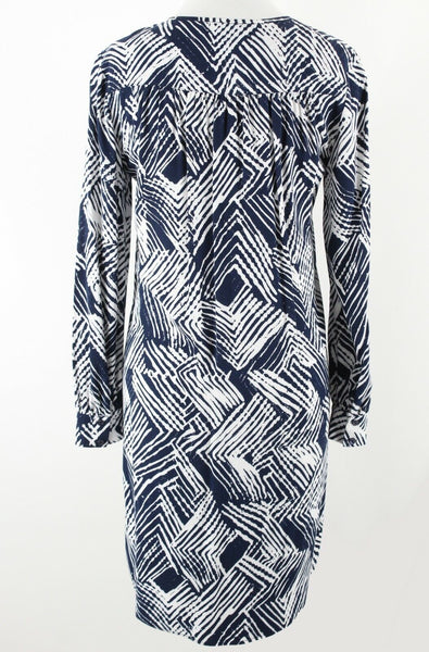 Trina Turk Sz 0 Navy Blue White Button Up Front 100% Rayon Shirt Dress