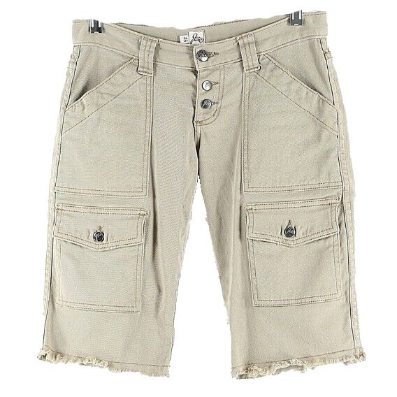 Joie Sz 25 x 12.5 Tan Cotton Lycra Cargo Pockets Button Fly Raw Hem Shorts