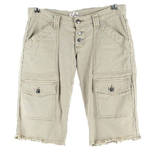 Joie Sz 25 x 12.5 Tan Cotton Lycra Cargo Pockets Button Fly Raw Hem Shorts