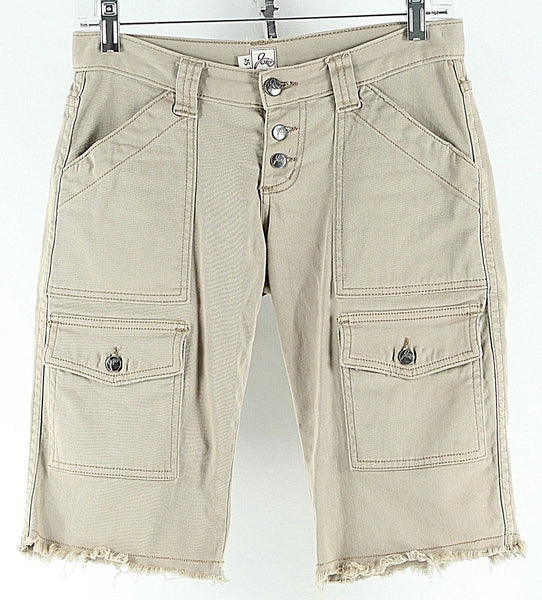 Joie Sz 25 x 12.5 Tan Cotton Lycra Cargo Pockets Button Fly Raw Hem Shorts