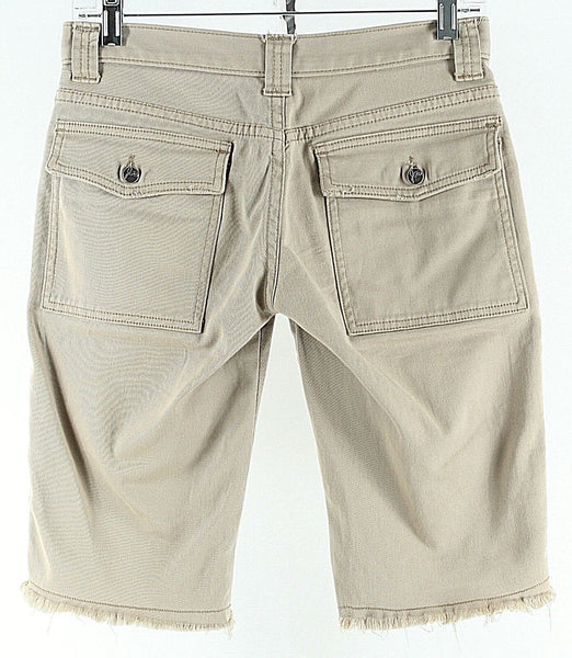 Joie Sz 25 x 12.5 Tan Cotton Lycra Cargo Pockets Button Fly Raw Hem Shorts
