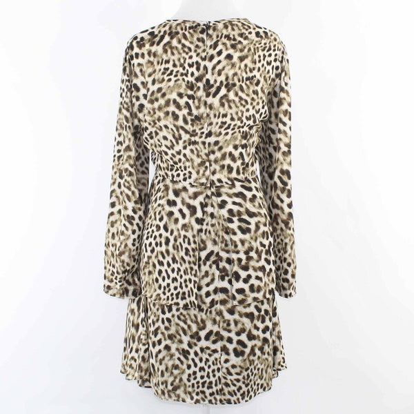 Catherine Malandrino Sz L Brown Multi Animal Lined Peplum 100% Poly Dress