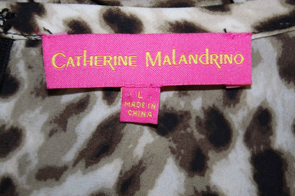 Catherine Malandrino Sz L Brown Multi Animal Lined Peplum 100% Poly Dress