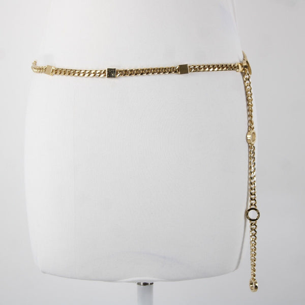 St John Couture Goldtone Chain Link SJ Station Logo Squares 45" Waist Chain Belt