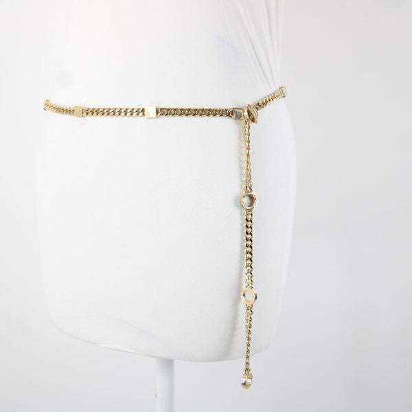 St John Couture Goldtone Chain Link SJ Station Logo Squares 45" Waist Chain Belt