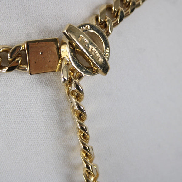 St John Couture Goldtone Chain Link SJ Station Logo Squares 45" Waist Chain Belt