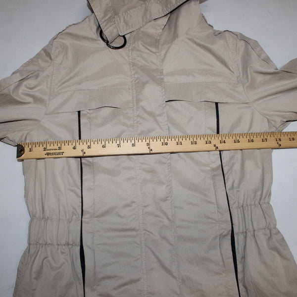 Montanaco Jacket Sz S Tan Animal Print Inside Collared Pockets Poly Nylon Jacket