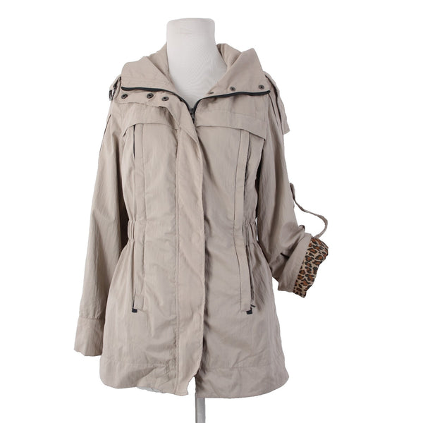 Montanaco Jacket Sz S Tan Animal Print Inside Collared Pockets Poly Nylon Jacket