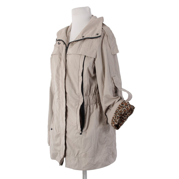 Montanaco Jacket Sz S Tan Animal Print Inside Collared Pockets Poly Nylon Jacket