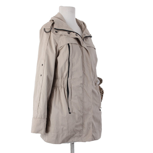 Montanaco Jacket Sz S Tan Animal Print Inside Collared Pockets Poly Nylon Jacket