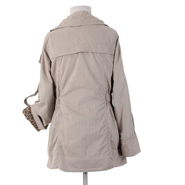 Montanaco Jacket Sz S Tan Animal Print Inside Collared Pockets Poly Nylon Jacket