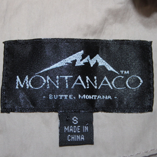 Montanaco Jacket Sz S Tan Animal Print Inside Collared Pockets Poly Nylon Jacket