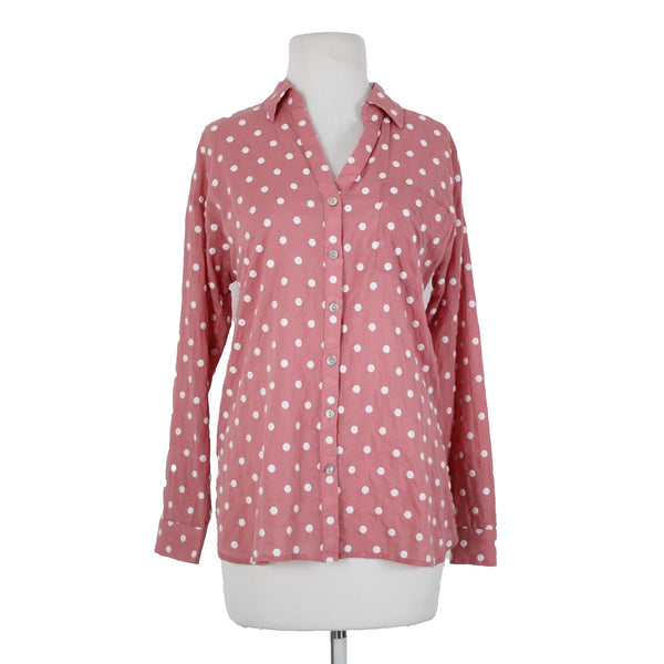 J Jill NEW $89 Sz XS Pink White Polka Dots Buttons Collared 100% Cotton Top