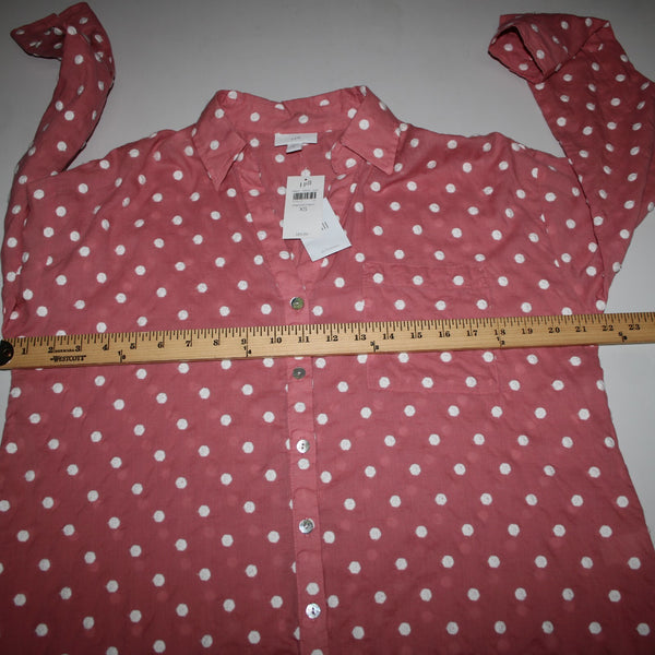 J Jill NEW $89 Sz XS Pink White Polka Dots Buttons Collared 100% Cotton Top