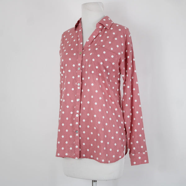 J Jill NEW $89 Sz XS Pink White Polka Dots Buttons Collared 100% Cotton Top