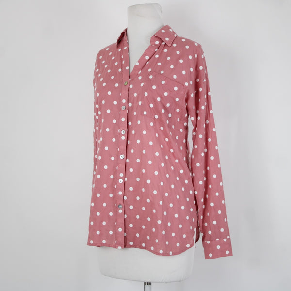 J Jill NEW $89 Sz XS Pink White Polka Dots Buttons Collared 100% Cotton Top
