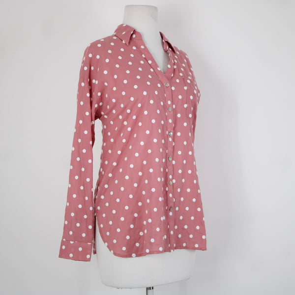 J Jill NEW $89 Sz XS Pink White Polka Dots Buttons Collared 100% Cotton Top