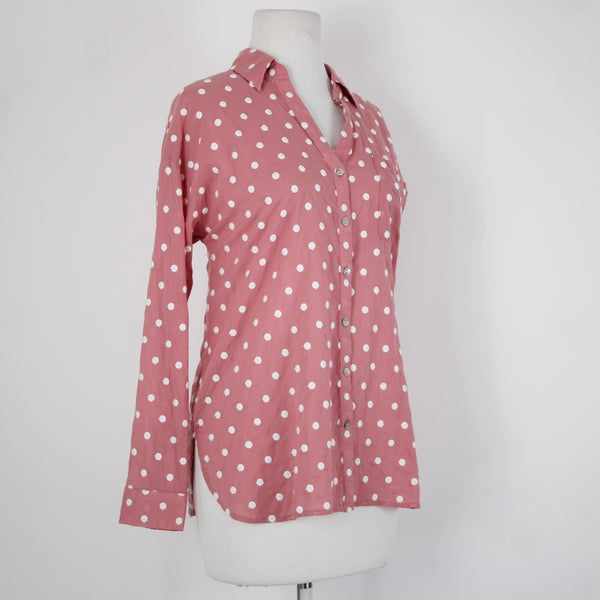 J Jill NEW $89 Sz XS Pink White Polka Dots Buttons Collared 100% Cotton Top