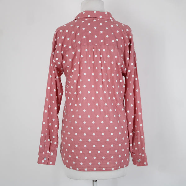 J Jill NEW $89 Sz XS Pink White Polka Dots Buttons Collared 100% Cotton Top