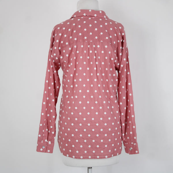 J Jill NEW $89 Sz XS Pink White Polka Dots Buttons Collared 100% Cotton Top