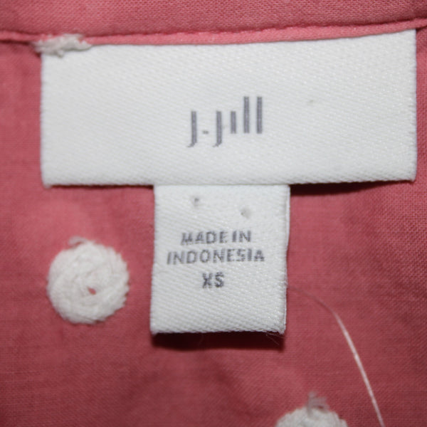 J Jill NEW $89 Sz XS Pink White Polka Dots Buttons Collared 100% Cotton Top