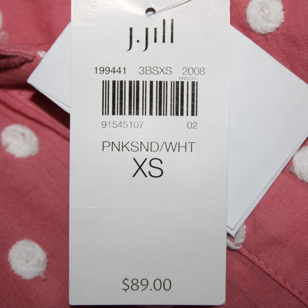 J Jill NEW $89 Sz XS Pink White Polka Dots Buttons Collared 100% Cotton Top