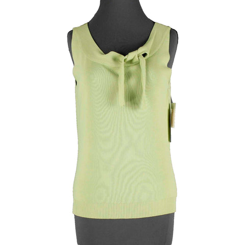 Sarah B Studio NEW $42 Sz M Lime Fine Rib Tie Neck Rayon Nylon Knit Top