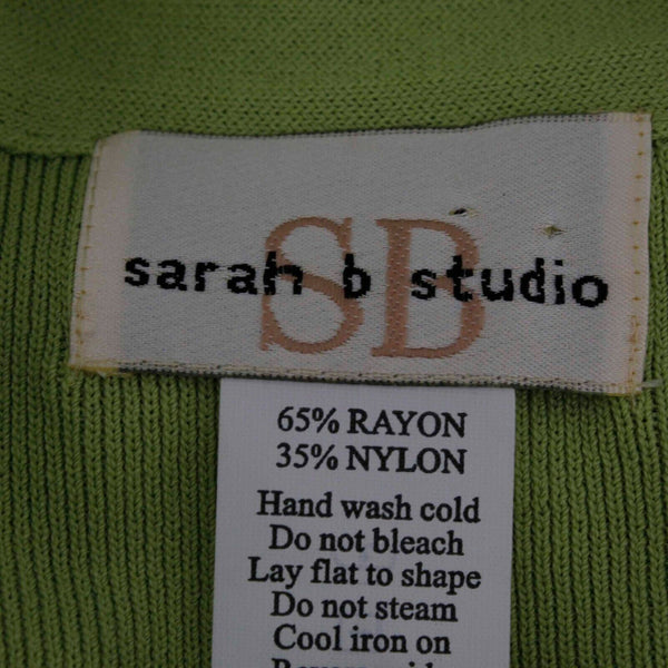 Sarah B Studio NEW $42 Sz M Lime Fine Rib Tie Neck Rayon Nylon Knit Top