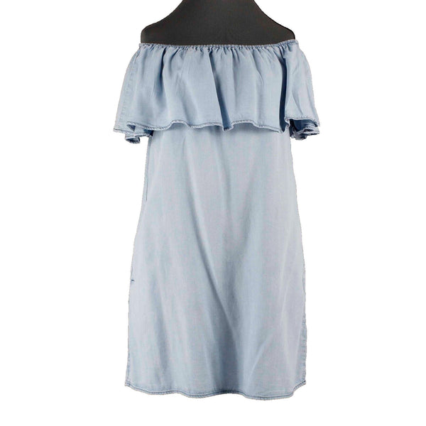 Sanctuary Sz XS Chambray Blue Off Shoulder Ruffled Pocketed Tencel Stella Dress