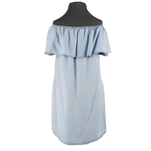 Sanctuary Sz XS Chambray Blue Off Shoulder Ruffled Pocketed Tencel Stella Dress