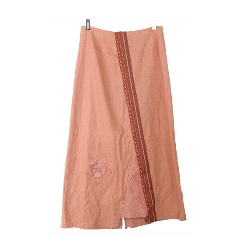 Solola Sz 38 Dark Peach Multi Applique Embroidered Linen Blend Boho Skirt