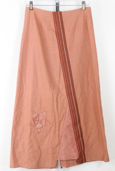 Solola Sz 38 Dark Peach Multi Applique Embroidered Linen Blend Boho Skirt