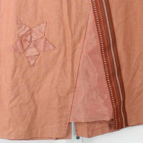 Solola Sz 38 Dark Peach Multi Applique Embroidered Linen Blend Boho Skirt