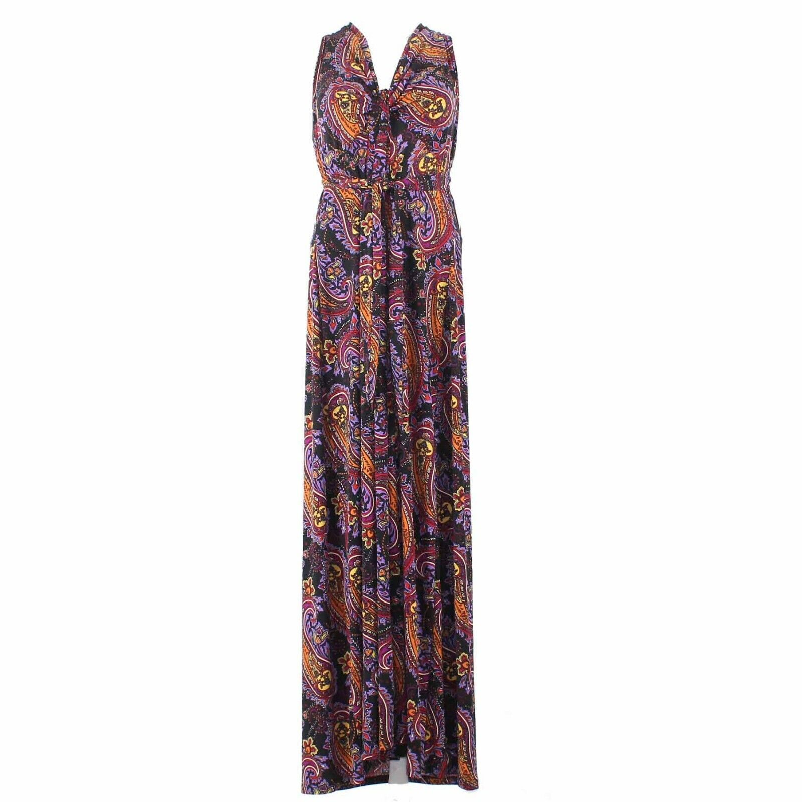 Tiana B NEW $79 Sz XL Black Purple Multi Polyester Spandex Halter Long Dress