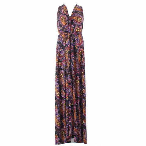 Tiana B NEW $79 Sz XL Black Purple Multi Polyester Spandex Halter Long Dress
