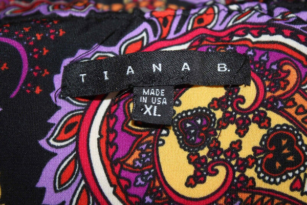Tiana B NEW $79 Sz XL Black Purple Multi Polyester Spandex Halter Long Dress