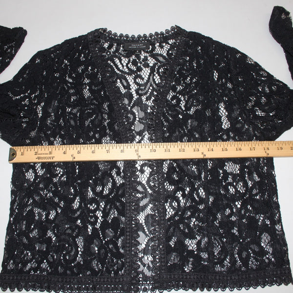Tahari Wrap Jacket Sz 8 Black Embroidered Lace Sheer 100% Polyester Wrap