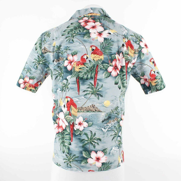 Aloha Republic Sz L Teal Multi Button Up Hawaiian Floral Cotton Men's Shirt