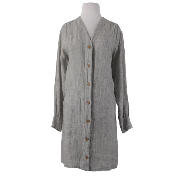 Margaret Howell Duster Dress Wrap Sz 10 Moss Green Gray White Linen Pockets