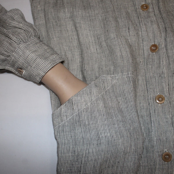 Margaret Howell Duster Dress Wrap Sz 10 Moss Green Gray White Linen Pockets