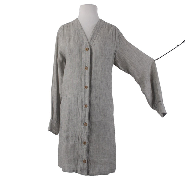 Margaret Howell Duster Dress Wrap Sz 10 Moss Green Gray White Linen Pockets