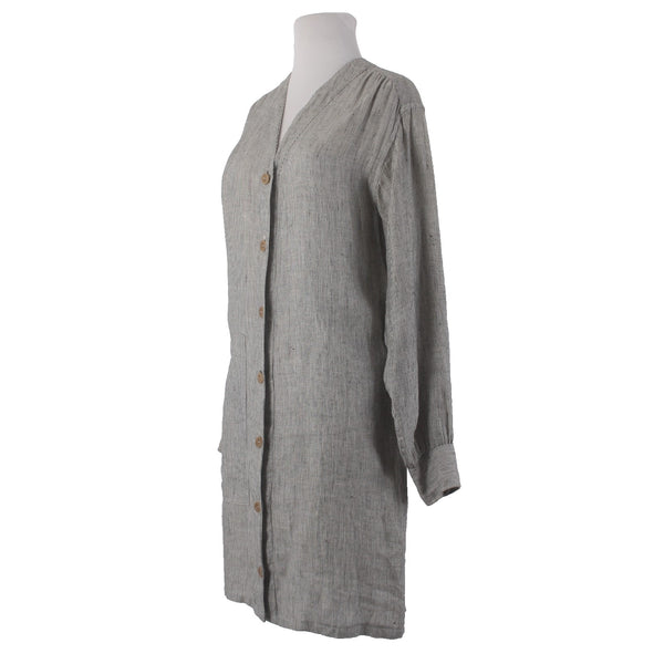 Margaret Howell Duster Dress Wrap Sz 10 Moss Green Gray White Linen Pockets