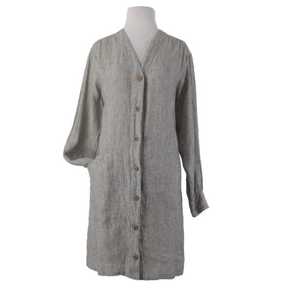 Margaret Howell Duster Dress Wrap Sz 10 Moss Green Gray White Linen Pockets