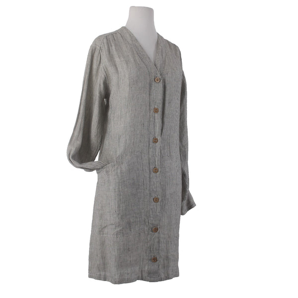 Margaret Howell Duster Dress Wrap Sz 10 Moss Green Gray White Linen Pockets