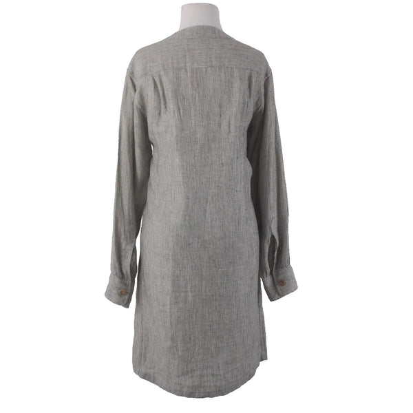 Margaret Howell Duster Dress Wrap Sz 10 Moss Green Gray White Linen Pockets