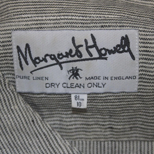 Margaret Howell Duster Dress Wrap Sz 10 Moss Green Gray White Linen Pockets