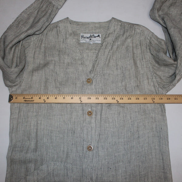 Margaret Howell Duster Dress Wrap Sz 10 Moss Green Gray White Linen Pockets