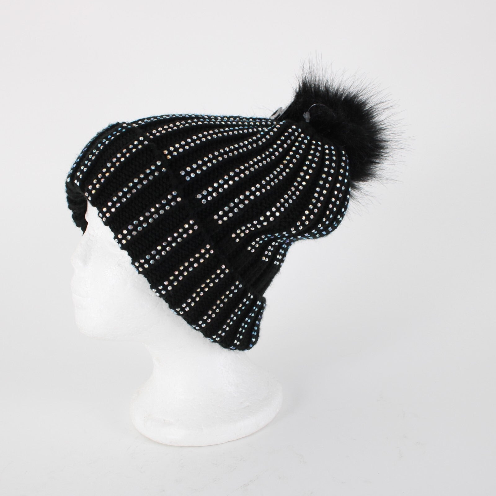 French Connection NEW $50 Sz OS Black Rhinestones 100% Acrylic Beanie