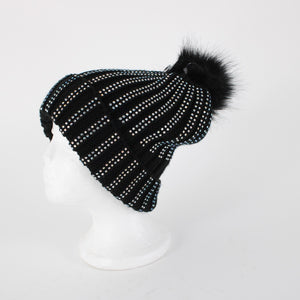 French Connection NEW $50 Sz OS Black Rhinestones 100% Acrylic Beanie