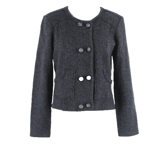 Cabi Sz S Charcoal Black Buttoned Front 100% Wool Unlined Jacket
